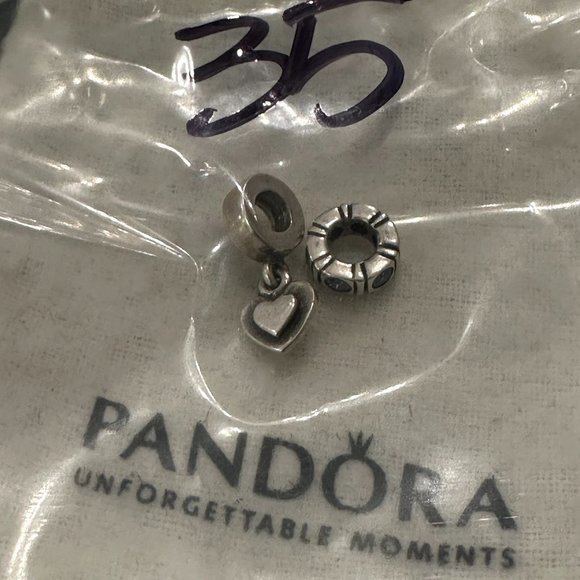 (2) Authentic Pandora Charm Spacers Blue CZ Stones Dangle Heart Sliver 925 ALE - Picture 7 of 7